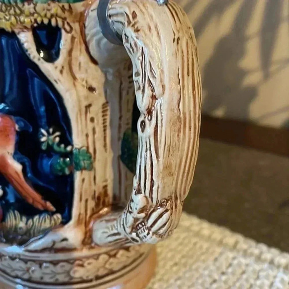 Vintage Lidded Stein Deer Fox Western Germany 9” - Picture 9 of 10